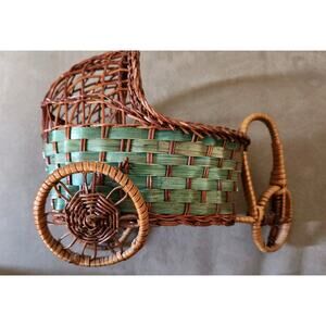 Vintage Wicker Baby Buggy & "Fancy Friends" Porcelain Doll